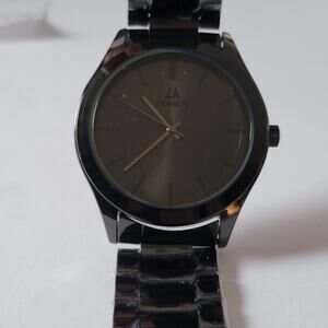 Lenqin Mens Black Stainless Steel Quartz Watch Analog 5ATM Dress Necklace